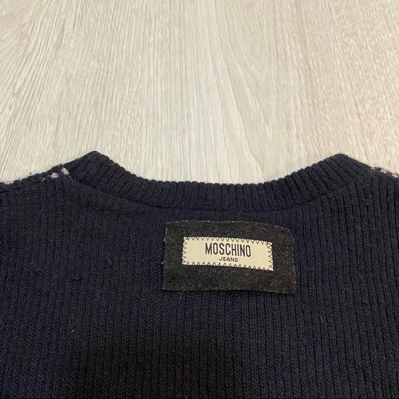 Moschino Jeans Wool Crewneck Knit Sweater Dots Dark Blue Womens Large - Picture 7 of 12